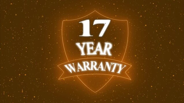 Vintage 17 year Warranty  Badge Design with Ribbon and Shield Banner dark background animation 4k video
