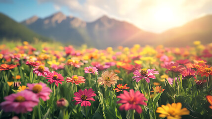 Obraz premium A beautiful floral scene featuring colorful and delicate flowers in a natural setting