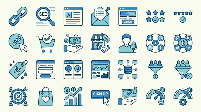 Customer Relationship Management CRM Icon Set Blue Vector