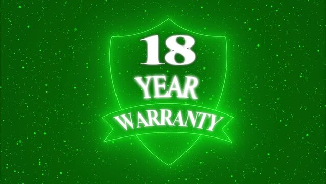 Vintage 18 year Warranty  Badge Design with Ribbon and Shield Banner dark background animation 4k video
