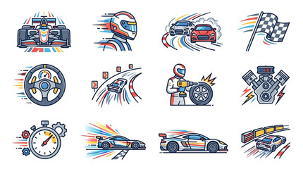 Obraz premium Vintage Racing and Car Mechanic Illustration Set