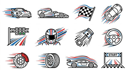 Obraz premium Motorsport and Racing Icons Collection