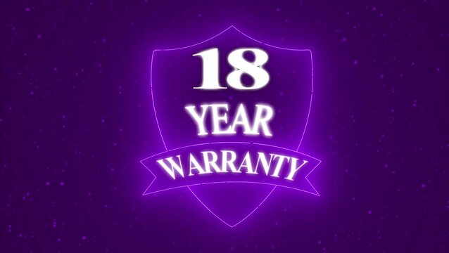 Vintage 18 year Warranty  Badge Design with Ribbon and Shield Banner dark background animation 4k video