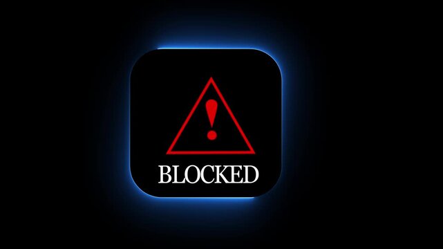 Glowing neon system block animation showing attempted digital breach with lock icon and warning message, representing cybersecurity protection 4K Cyber Security Motion Graphics video