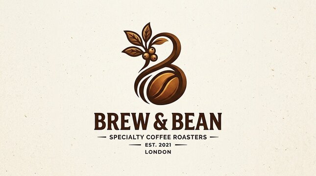 Stylized Coffee Bean Logo for Brew and Bean Specialty Roastery.