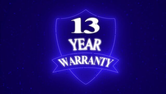 Vintage 13 year Warranty  Badge Design with Ribbon and Shield Banner dark background animation 4k video