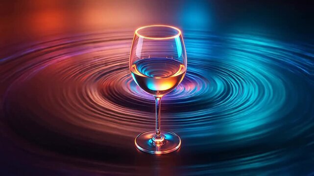 Animated Wine Glass Impact with Radiant Energy Waves