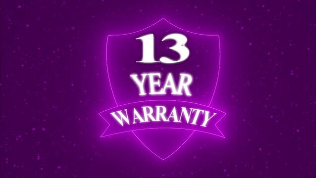 Vintage 13 year Warranty  Badge Design with Ribbon and Shield Banner dark background animation 4k video