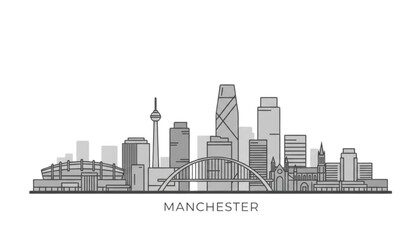 Fototapeta premium Manchester Skyline Vector Illustration with Gray Buildings and Modern City Landmarks