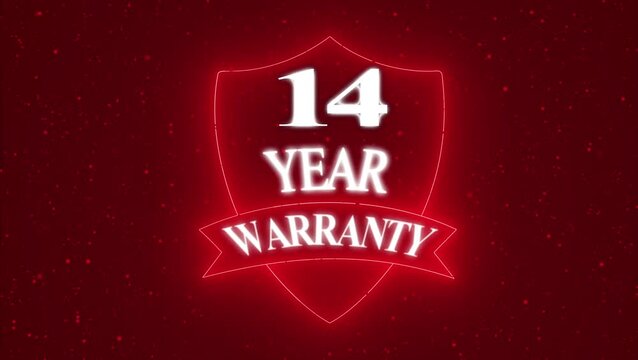 Vintage 14 year Warranty  Badge Design with Ribbon and Shield Banner dark background animation 4k video
