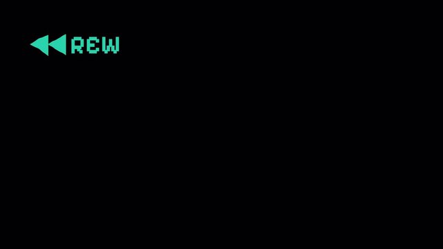 REW text Retro VHS rewind overlay, Rewind VHS overlay. Old film, Analog VHS tape static with rewind sign 4K