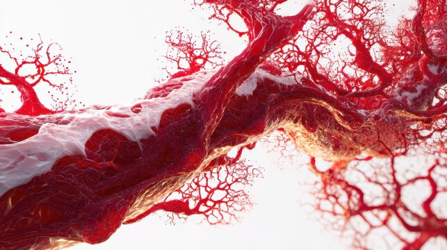 Detailed Illustration of Blood Vessel Blockage Due to Cholesterol Buildup in Artery