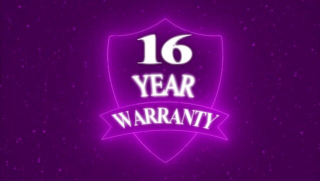 Vintage 16 year Warranty  Badge Design with Ribbon and Shield Banner dark background animation 4k video