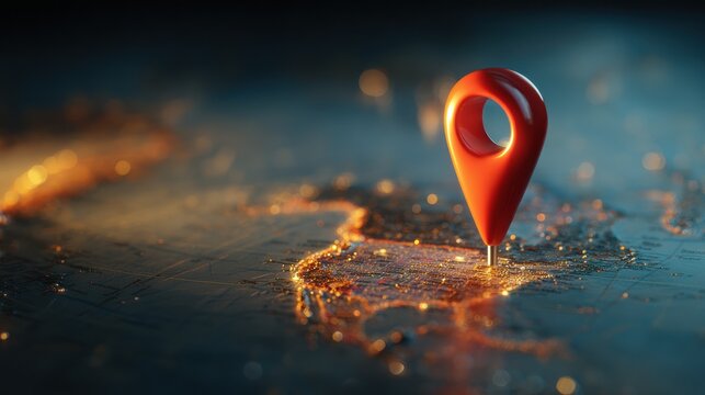 3D Computer-Generated Render of a Map with a Location Pin on a World Map