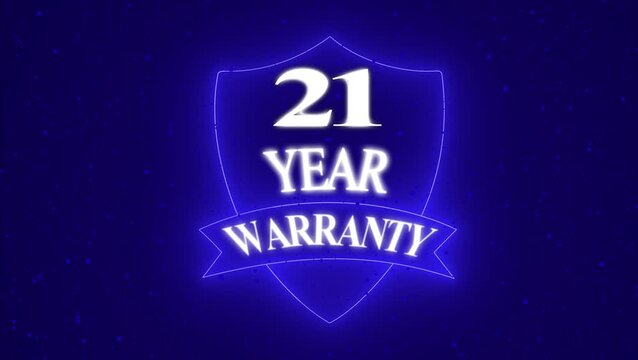 Vintage 21 year Warranty  Badge Design with Ribbon and Shield Banner dark background animation 4k video