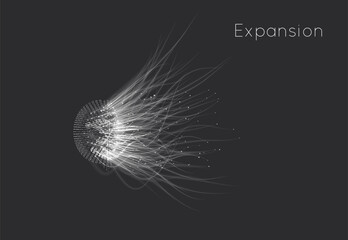 Naklejka premium Attracting life. A vector connecting particle tails. Small particles gravitate toward each other. Blurred debris transforms into rays or lines at high speeds.