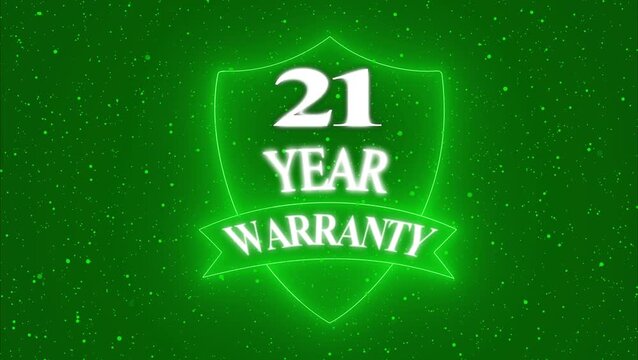 Vintage 21 year Warranty  Badge Design with Ribbon and Shield Banner dark background animation 4k video