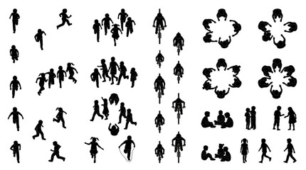 Obraz premium Active People Silhouette Collection with Running Groups Cycling Vectors and Athlete Figures for Sports Design