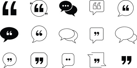 Fototapeta premium Minimalist Quotation Marks and Chat Bubble Icon Collection for Customer Feedback, Testimonials, Digital Communication, Social Media, and Interface Development