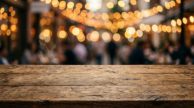Wooden table with blurred background