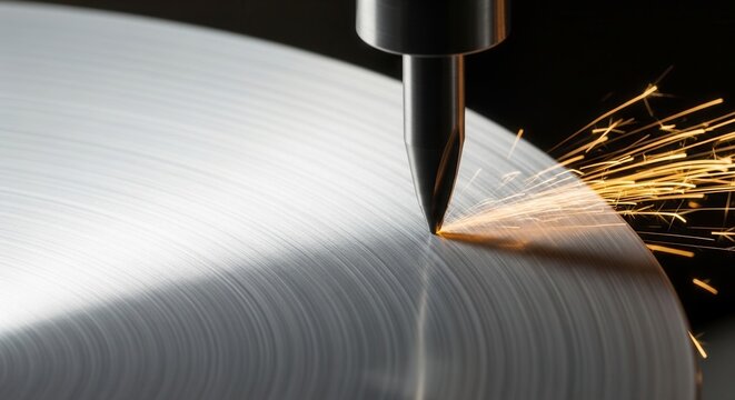 Precision Metalworking with Sparks Flying from Cutting Tool on Industrial Machine.