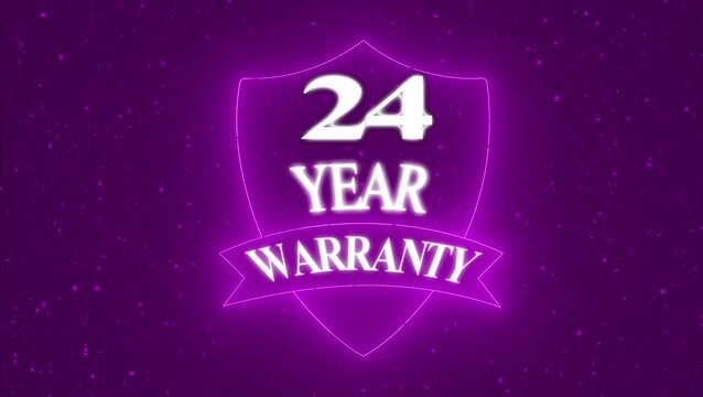 Vintage 24 year Warranty  Badge Design with Ribbon and Shield Banner dark background animation 4k video