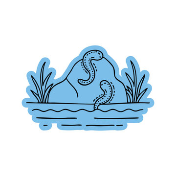 River Leech on Submerged Rock Sticker Doodle Illustration