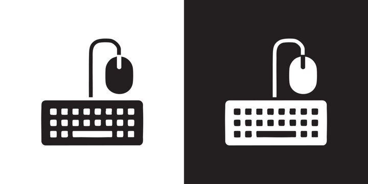 Minimalist Icon of Computer Keyboard and Mouse Connected by Cable - Modern PC Input Peripherals Symbol, Desktop Hardware Workspace, and Digital Office Equipment Vector