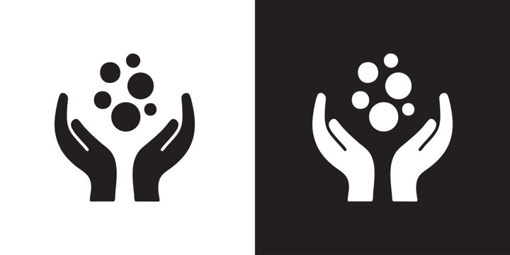 Minimalist Icon of Hands Holding Blue Coins - Modern Financial Support Symbol, Secure Investment Wealth Care, and Economic Funding Charity Protection Vector
