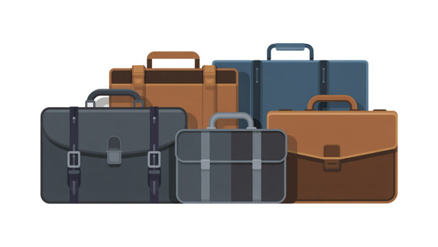 Assorted leather briefcases and document cases stacked together Vector