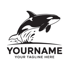 Orca whale silhouette against a white background black and white graphic © NILUFA