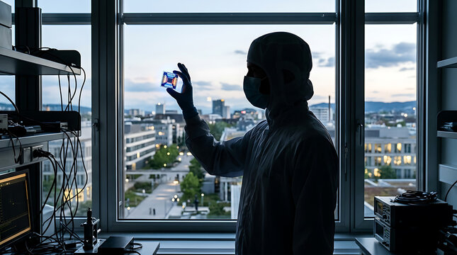 Person in protective suit holding chip