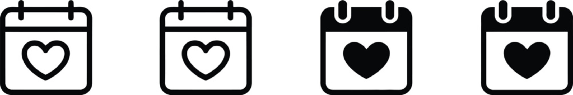 Black and white of two stylized hearts with different fill styles outline solid fill
