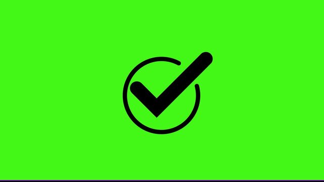 Check mark animation inside a circle with tick symbol OK button on black and green background, showing success confirmation UI. 4K Motion Graphics and animation video