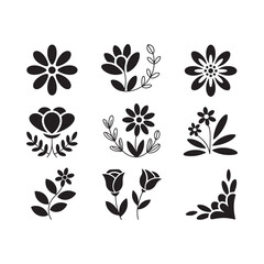 Fototapeta premium Floral ornament collection black silhouettes on a white background