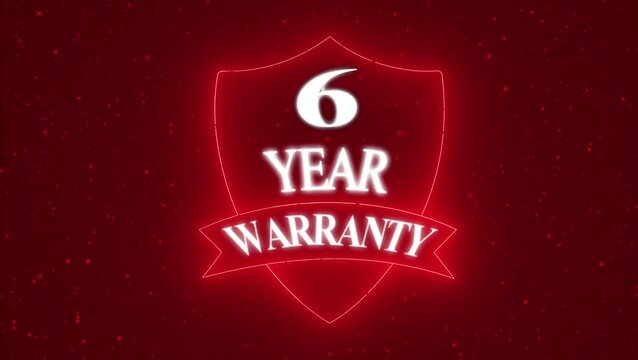 Vintage 6 year Warranty  Badge Design with Ribbon and Shield Banner dark background animation 4k video