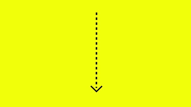 Down arrow direction icon with dotted line animation on background, featuring solid and dashed reveal motion with alpha channel. 4K Motion and animation Graphics video