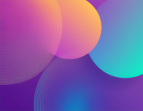 Modern abstract background with overlapping colorful circles and thin concentric line art elements