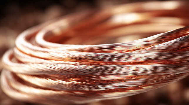 Close up of copper wires in a cable, representing electrical conductivity and industrial energy infrastructure

