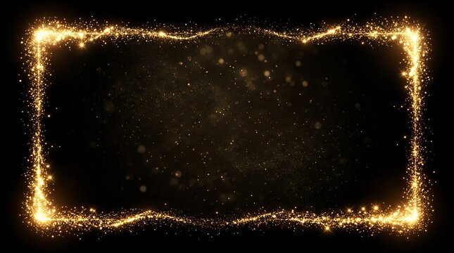 Golden Particle Effect Frame on Black Background &ndash; Luxury Glitter Border for Awards Ceremony and Premium Design