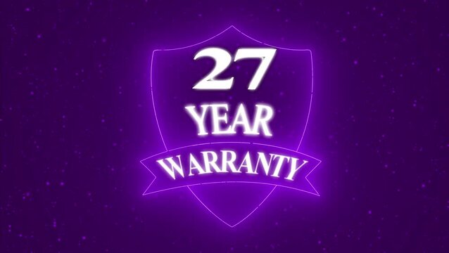 Vintage 27 year Warranty  Badge Design with Ribbon and Shield Banner dark background animation 4k video