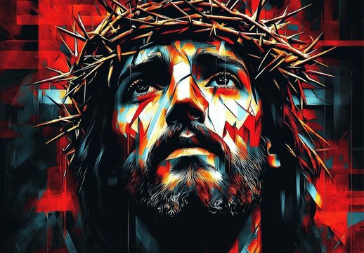 An artistic interpretation showcasing the complex emotions of Jesus Christ.
