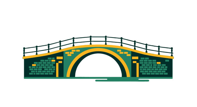 Colorful arched bridge illustration with decorative brick design elements.