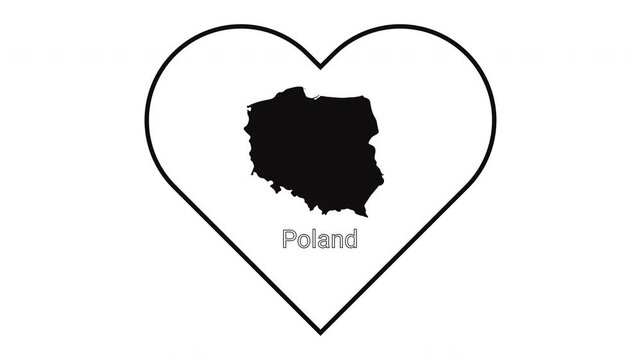 Poland map inside a heart shape, symbol of love for Poland.