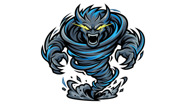 Powerful storm monster tornado mascot with glowing eyes