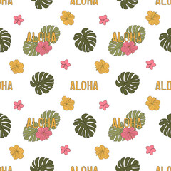 Seamless pattern with monstera and flowers © Mariia