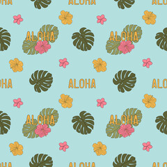 Seamless pattern with monstera and flowers © Mariia