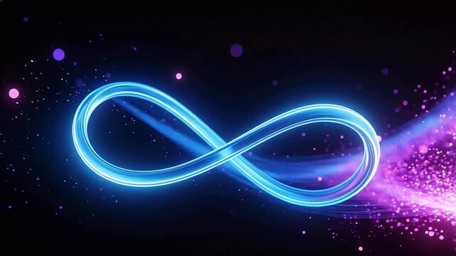 Glowing blue infinity symbol on black