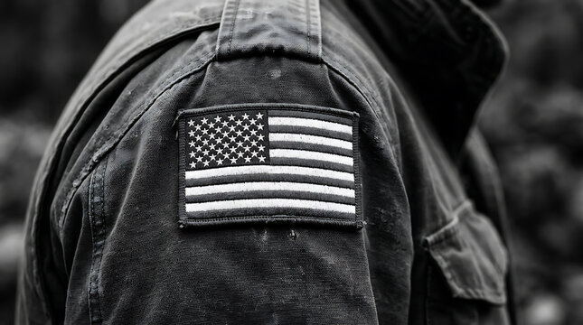 Person wearing jacket with American flag patch
