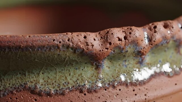 Closeup Macro Shot of Textured Ceramic Glaze Dripping.